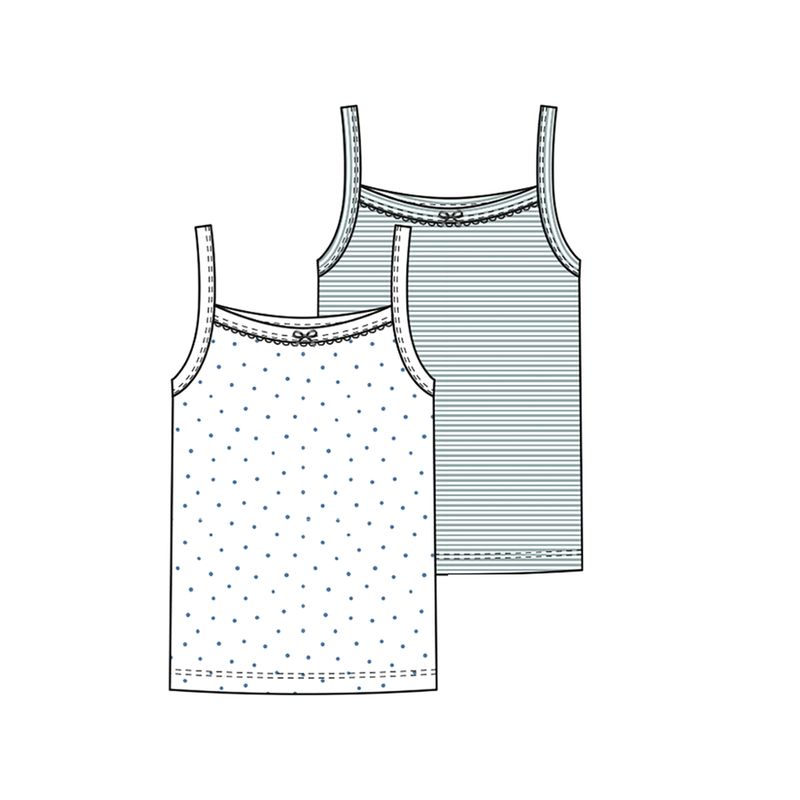 LIVING CRAFTS Mädchen-Unterhemd, 2er-Pack, D047 blue dots/sage stripes, 122/128 - Produktbild