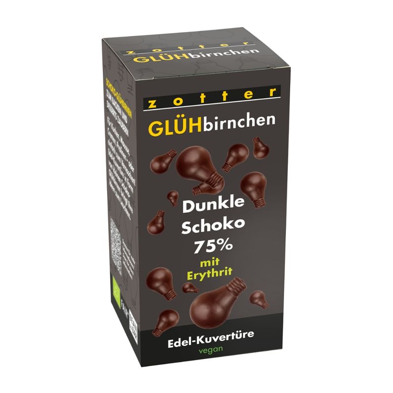Zotter Schokolade Glühbirnchen - Dunkle Schoko mit Erythrit - Produktbild