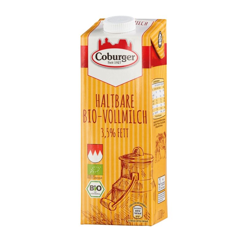 Coburger Coburger Bio H-Vollmilch, 3,5% Fett, 1 l - Produktbild