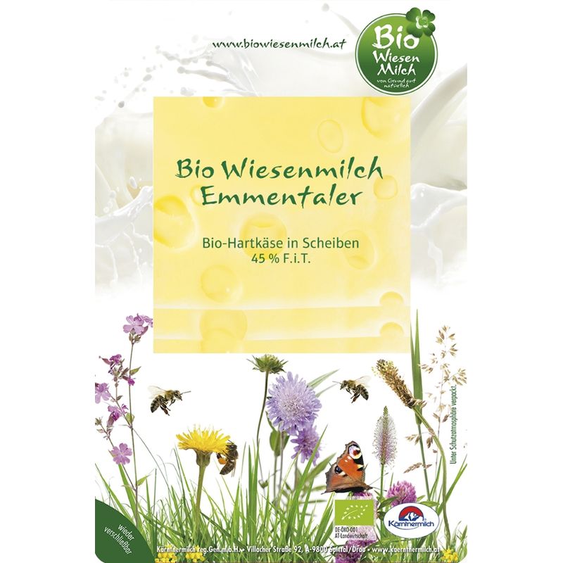 BioWiesenmilch Bio Wiesenmilch Emmentaler 45% F.i.T., 100g in Scheiben - Produktbild