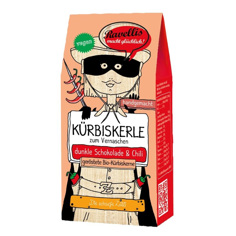 Ravellis "DIE SCHARFE ZILLI" Geröstete Bio-Kürbiskerne veredelt mit dunkler Schokolade & Chili - Produktbild