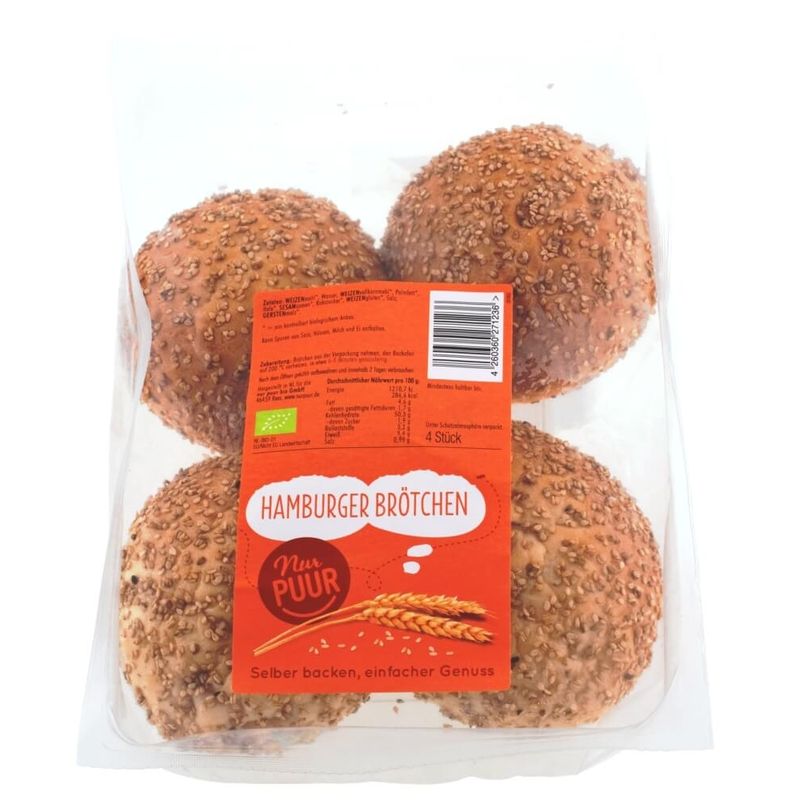 Nur Puur Hamburger Brötchen, 4 Stück - Produktbild