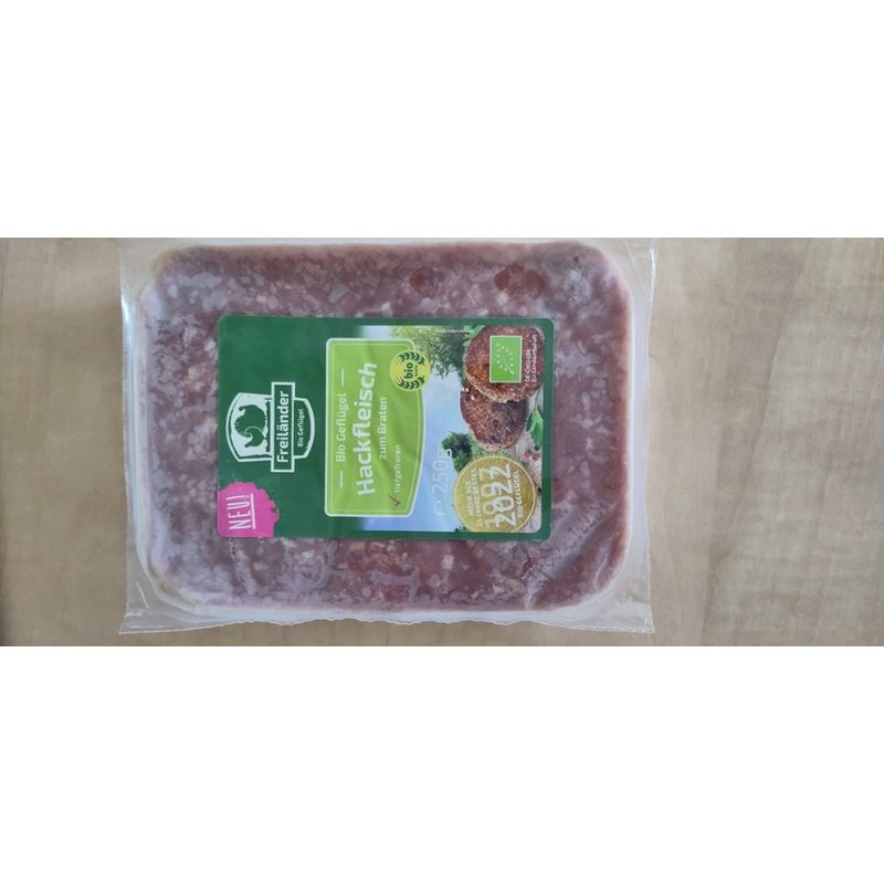 Freiländer Bio Geflügel Geflügelhackfleisch, aus Pute und Huhn, zum Braten, tiefgefroren, 250g, 10er Karton - Produktbild