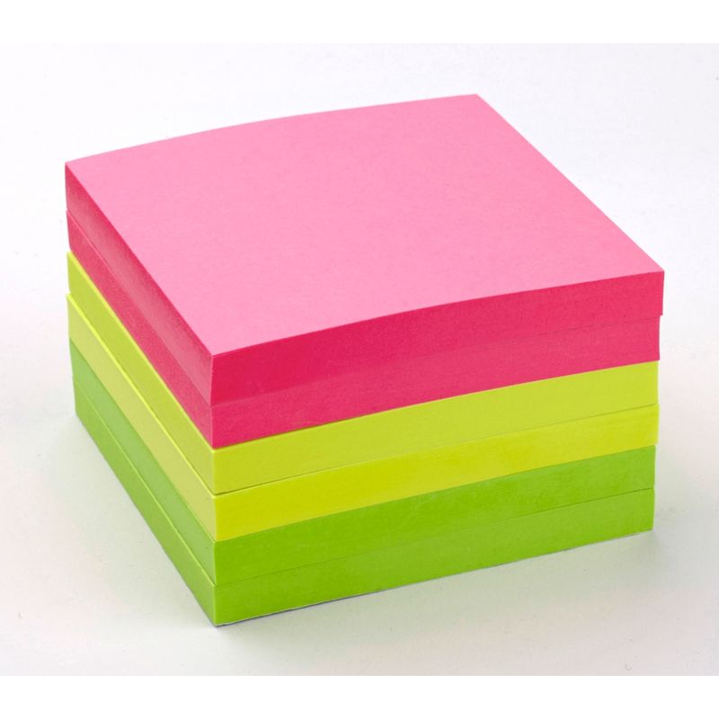 memo memo Haftnotizen 3 x 2 Blöcke á 80 Blatt 75 x 75 mm, FSC-zertifiziert, gelb pink grün - Produktbild