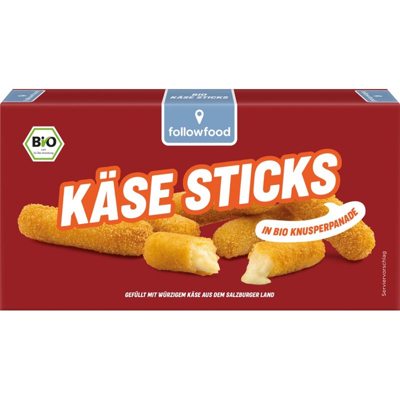 followfood Bio Käse Sticks, paniert, vorgebacken, tiefgefroren. - Produktbild
