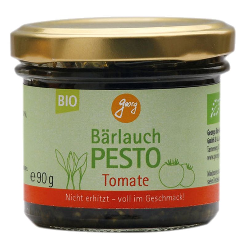 Georg Bio Bärlauch Pesto Tomate mit Sonnenblumenkernen, 84 % Rohkost-Anteil, Bärlauch aus zertifizierter Wildsammlung und getr. Tomaten - Produktbild