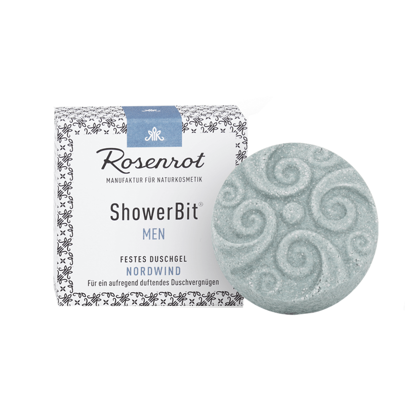 Rosenrot Naturkosmetik ShowerBit® - festes Duschgel MEN Nordwind - 60g - in Schachtel - Mit sanft reinigender Porzellanerde, - Produktbild