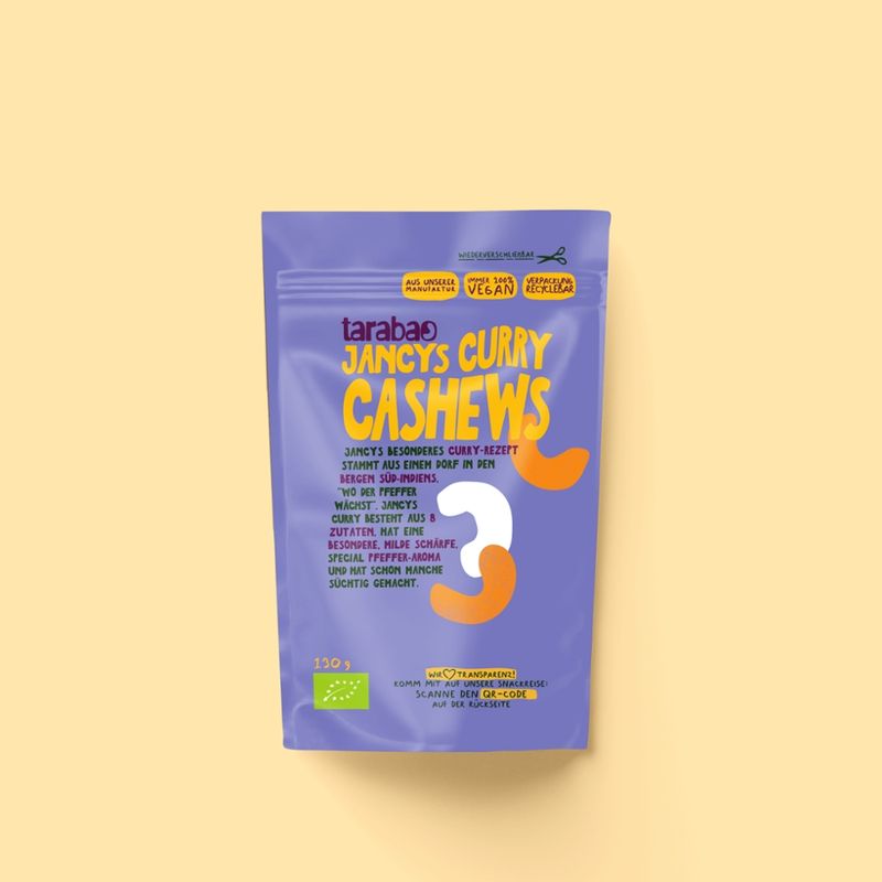TARABAO Jancy's Curry-Cashews im 130-g-Doypack - Produktbild
