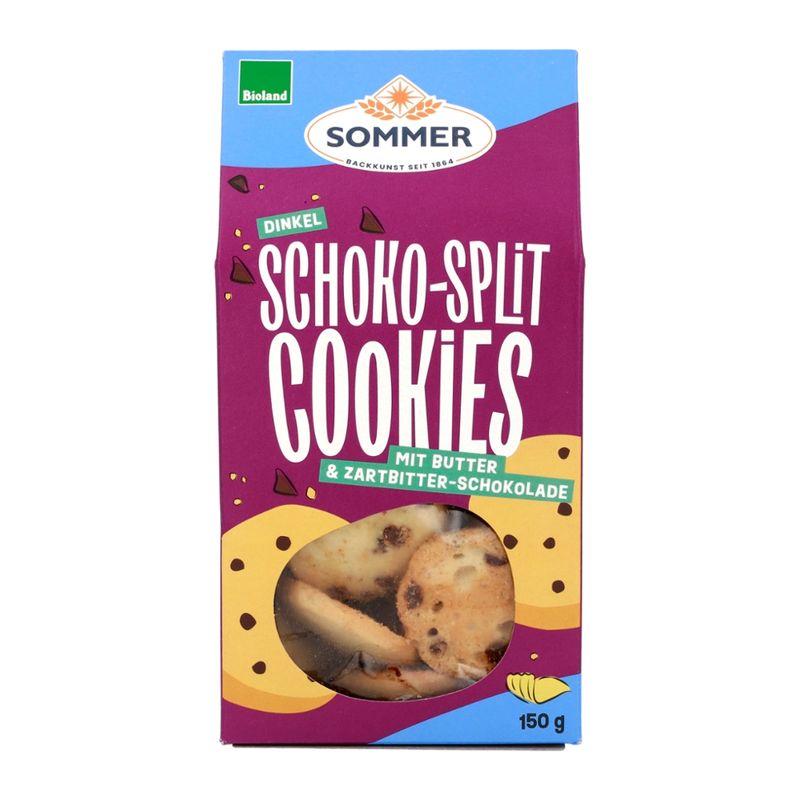 SOMMER BACKKUNST SEIT 1864 BIOLAND Dinkel Schoko Split Cookies mit Butter - Produktbild