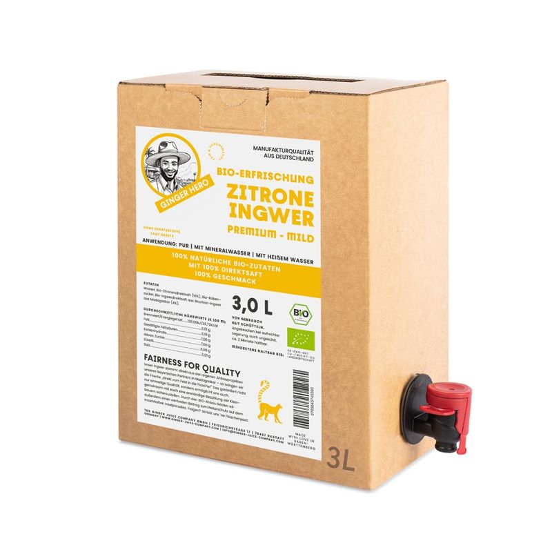 GINGER HERO Bio Zitrone-Ingwer premium MILD 3l, Bourbon-Ingwer aus Madagaskar - Produktbild