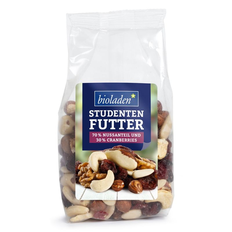 bioladen Studentenfutter 70 % Nussanteil mit Cranberries - Produktbild