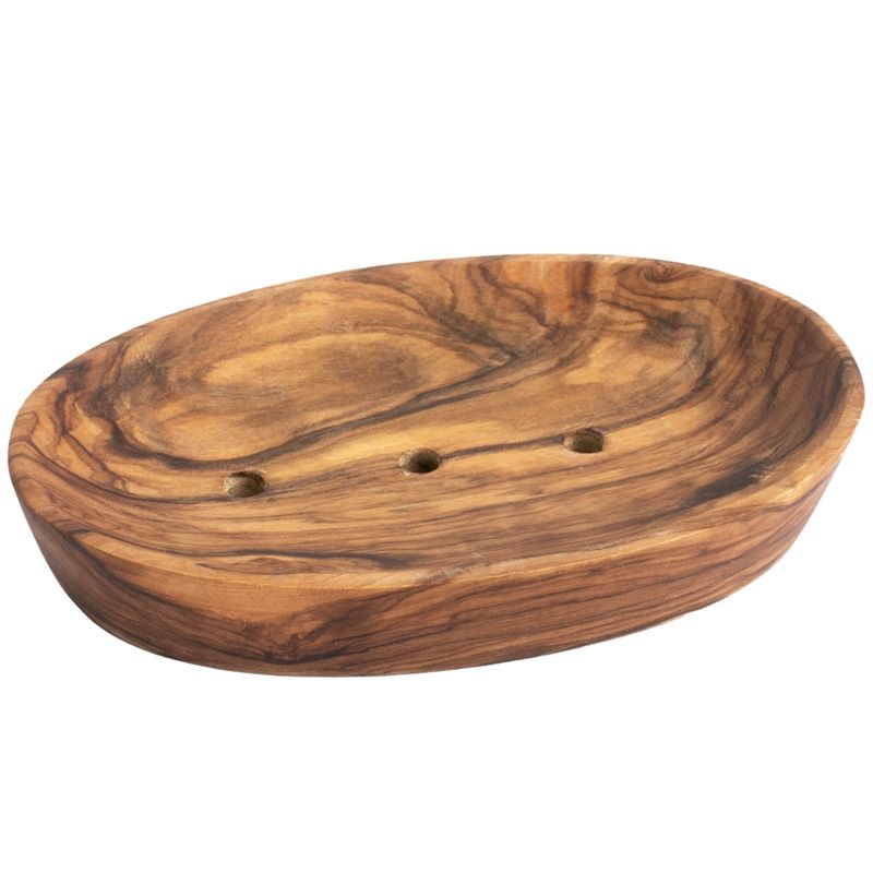 FINigrana® Naturkosmetik Seifenschale aus Olivenholz, ovale Form (12x7x2cm) mit Bodenlöchern & geölt - Produktbild