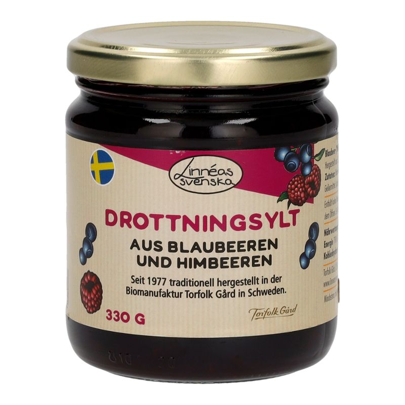 Linnéas Svenska Drottningsylt,  Fruchtaufstrich aus Blaubeeren & Himbeeren, kbA - Produktbild