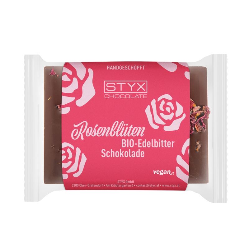 Styx Naturcosmetic BIO Edelbitterschokolade mit Rosenblüten 50g - Produktbild