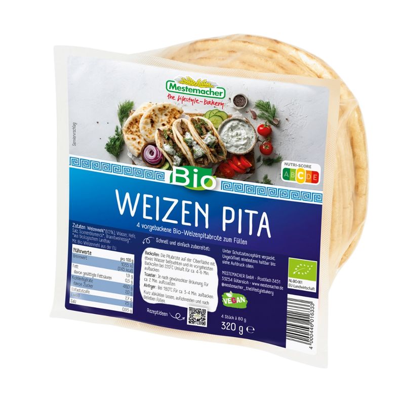 Mestemacher GmbH Bio Weizen Pita, 4 Stck., 320 g - Produktbild