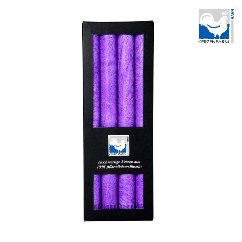 Kerzenfarm Hahn Stearin-Stabkerze, 4 Stück, violett, 22x250mm - Produktbild