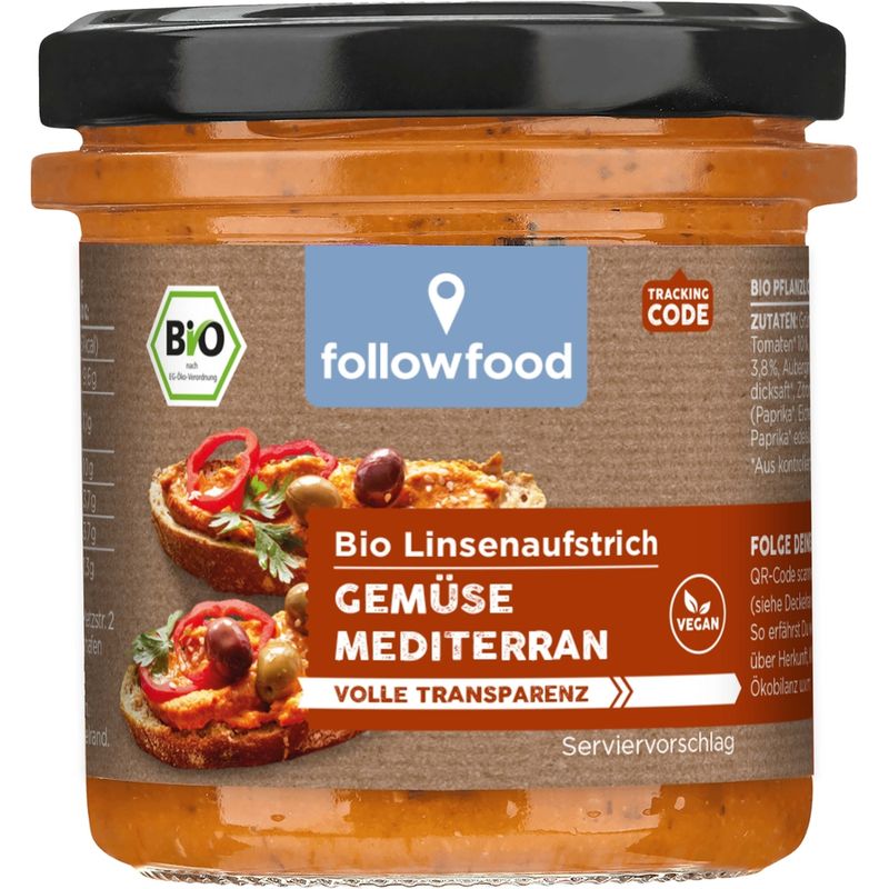 followfood Bio Linsenaufstrich Gemüse Mediterran vegan - Produktbild