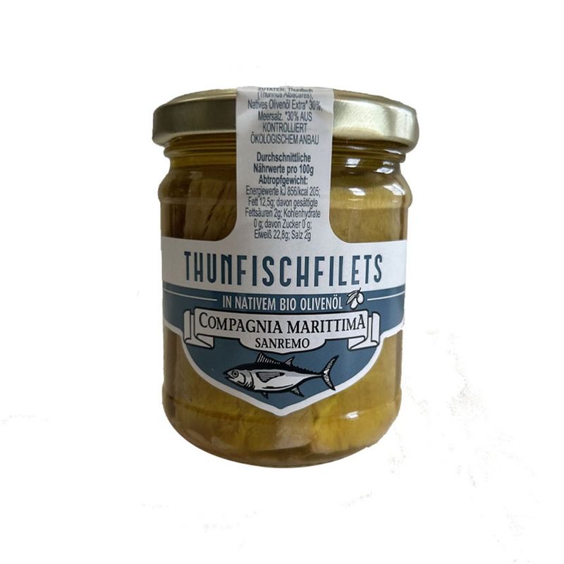 Compagnia Marittima Sanremo  Thunfisch-Filets am Stück - handgelegt & schonend gegart - in nativem Bio-Olivenöl - Produktbild