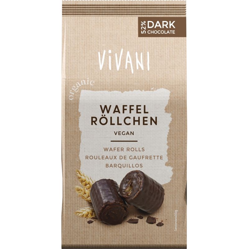 Vivani Waffel Röllchen mit Zartbitter Schokolade - Produktbild