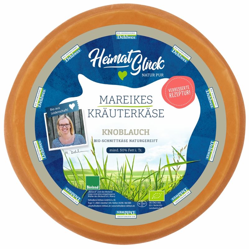 HeimatGlück Mareike's Knoblauchkäse, Bio Schnittkäse mind. 50 % Fett i. Tr. - Produktbild