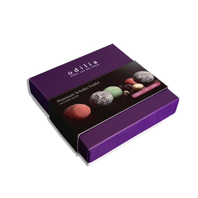odilia Bio Premium Schoko Trüffel Erdbeere, Orang und Kokos Vegan, Glutenfrei - Produktbild