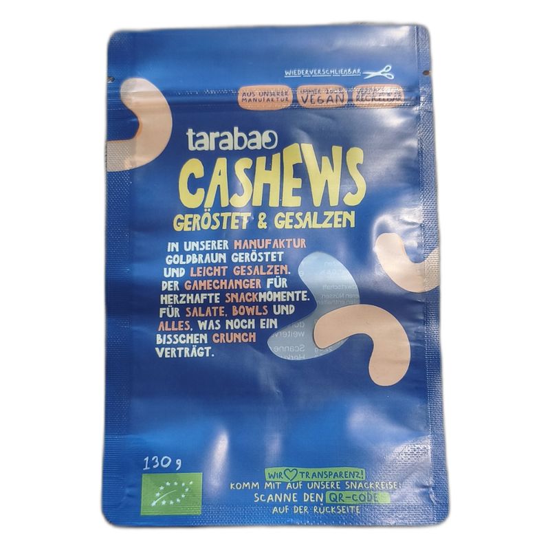 TARABAO Cashewkerne ganz geröstet und gesalzen im 130-g-Doypack - Produktbild