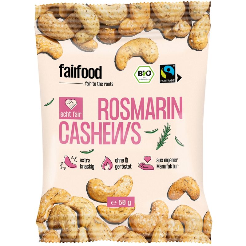 fairfood Freiburg Faire Cashews mit Rosmarin geröstet (50g Snackbag) - Produktbild