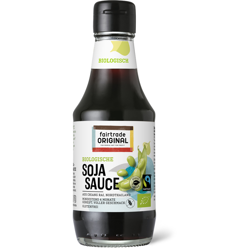 Fairtrade Original Biologische Soja Sauce, 200ml, aus Chiang Rai, Nordthailand. Fair gehandelt. Mindestens 4 Monate gereift. Voller Geschmack. Glutenfrei. - Produktbild