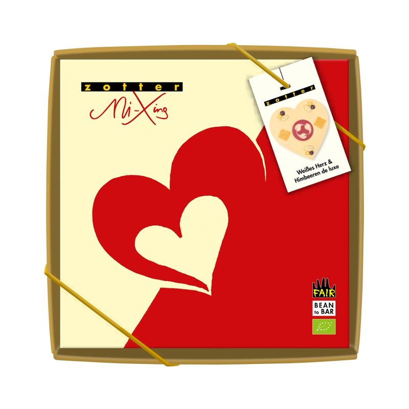 Zotter Schokolade Weißes Herz & Himbeeren de luxe - Produktbild