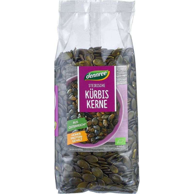 dennree Kürbiskerne aus dem traditionellen Anbaugebiet Steirischer Ölkürbis (Steiermark, Burgenland, Niederösterreich) - Produktbild