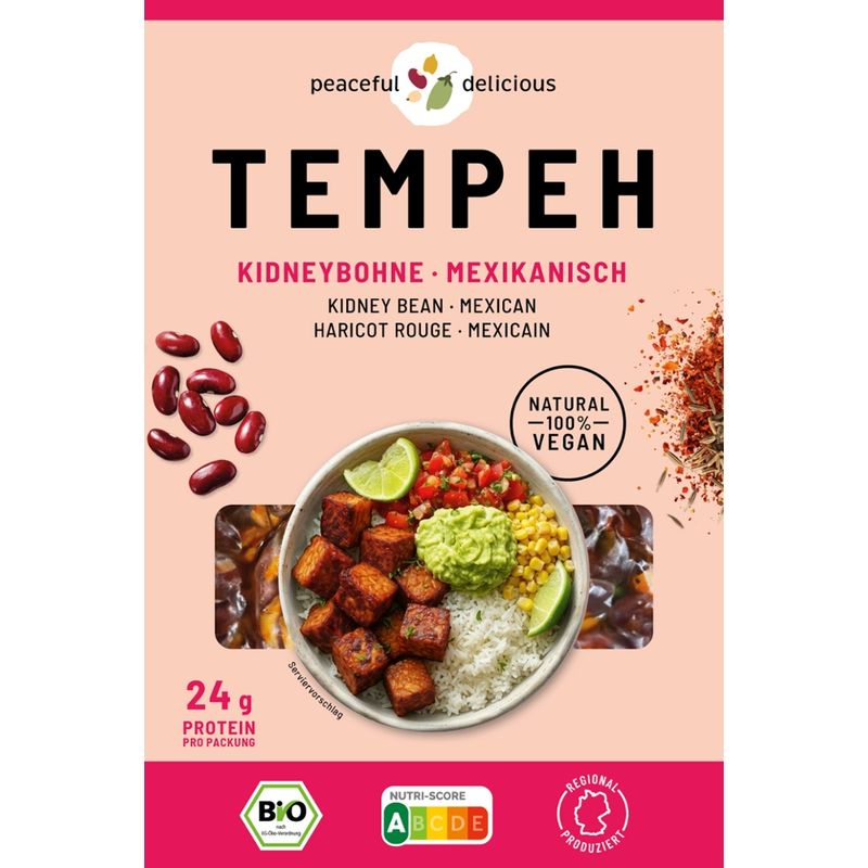 peaceful delicious Bio TEMPEH Kidneybohne mit mexikanischen Gewürzen von Peaceful Delicious - Produktbild