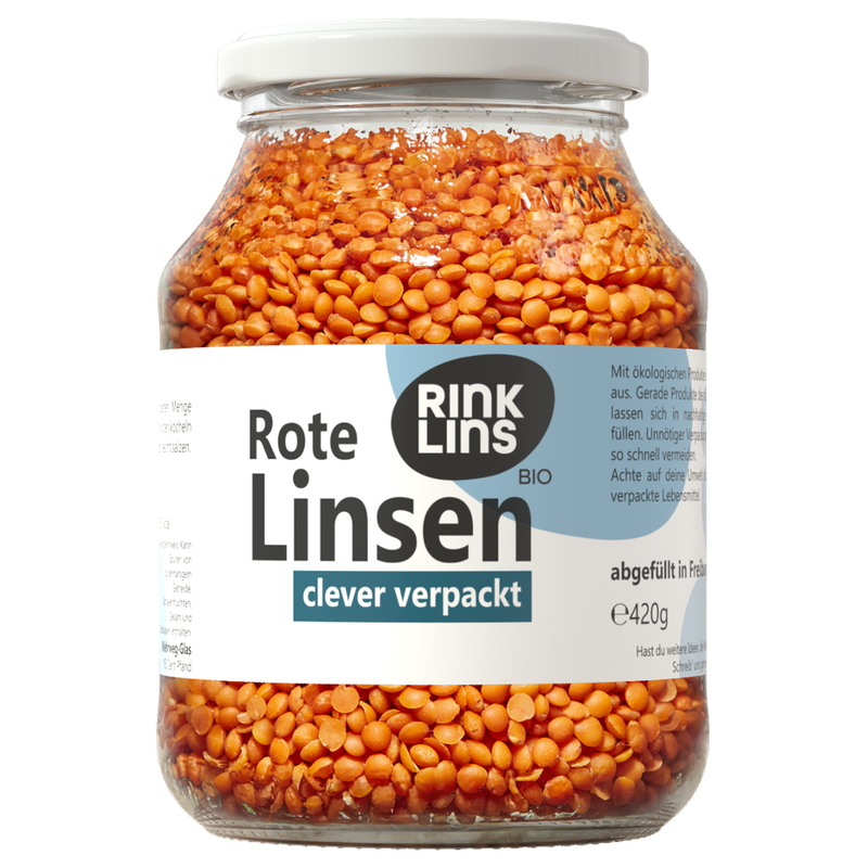 RINKLINS BIO Rote Linsen clever verpackt im Pfandglas - Produktbild