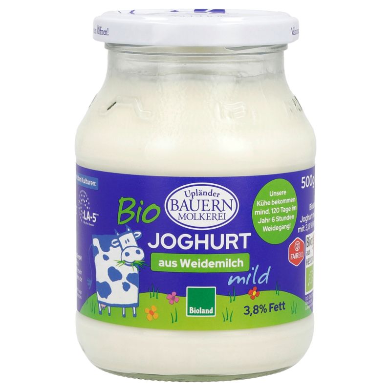 Upländer Bauernmolkerei Bioland Naturjoghurt mild 3,8% Glas - Produktbild