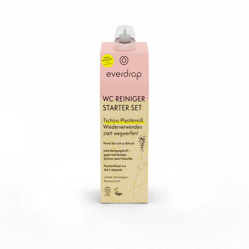 everdrop everdrop WC-Reiniger Starter Set Ecocert zertifiziert, zur Erstellung von 750ml WC-Reinigungsmittel (Inhalt: 1 x Mehrwegkunststoffflasche und 1 Sachet  à 23g WC-Reiniger Pulver zum Auflösen) - Produktbild