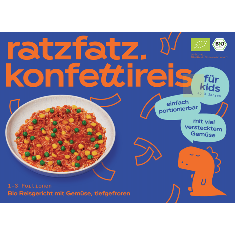 ratzfatz  Konfettireis , Vegetarischer Bio Reis mit Gemüse, tiefgefroren - Produktbild