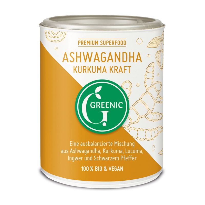 Greenic Ashwagandha Kurkuma Kraft Superfood Trinkpulver Mischung - Produktbild