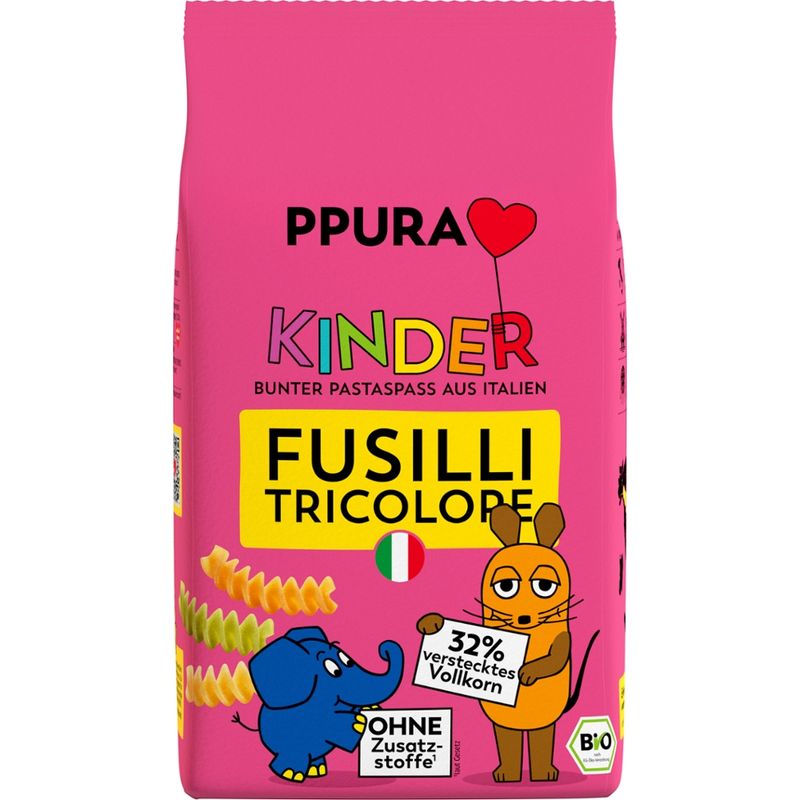 PPURA BIO Kinder Fusilli tricolore aus ital. Hartweizen & ital. Vollkorn - Produktbild