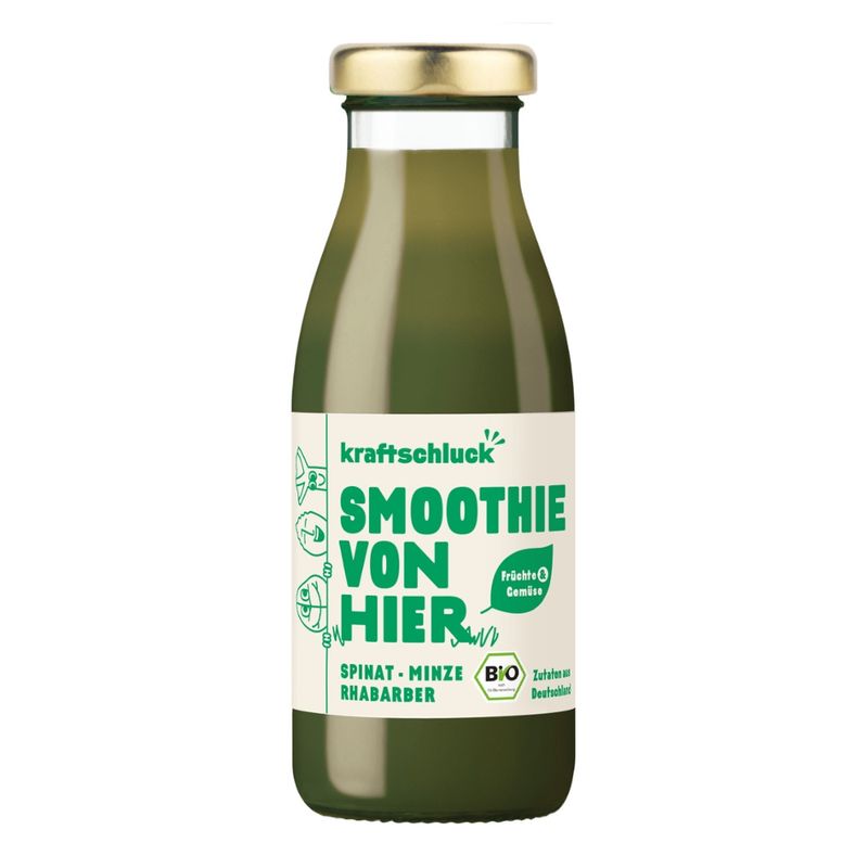 kraftschluck kraftschluck, grüner Smoothie, SPINAT, MINZE, RHABARBER, bio,0,25 Liter - Produktbild