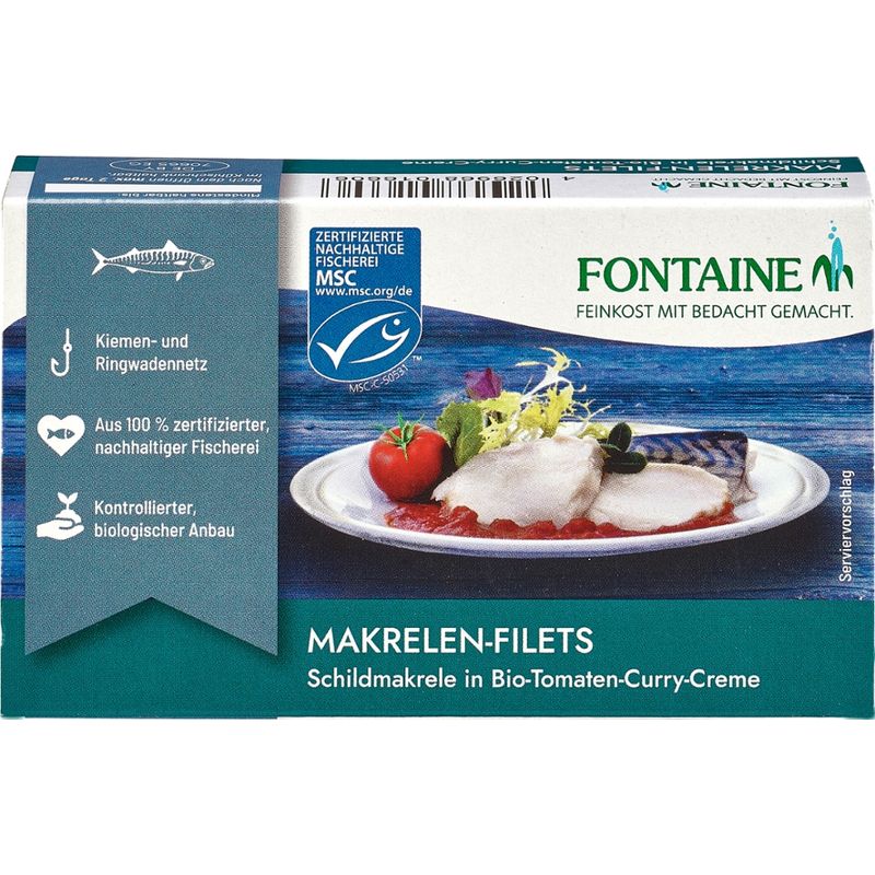 Fontaine Makrelenfilets ohne Haut in Bio-Tomaten-Curry-Creme - Produktbild