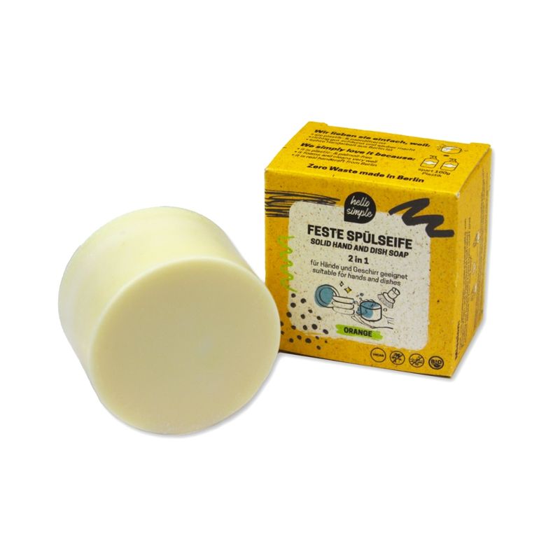 hello simple Festes Spülmittel Orange - 100% Zero Waste  ohne Palmöl, aus Bio- Olivenöl und Kokosöl - Produktbild