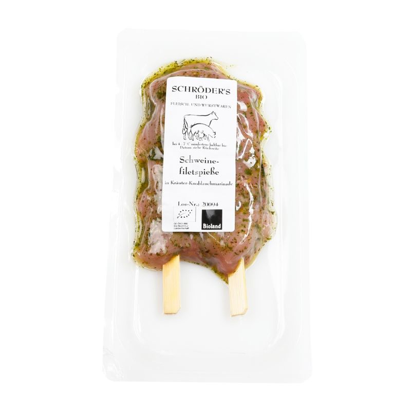 Schröder's Bio Fleisch- und Wurstwaren Schweinefiletspieße in Kräuter-Knoblauchmarinade - Produktbild