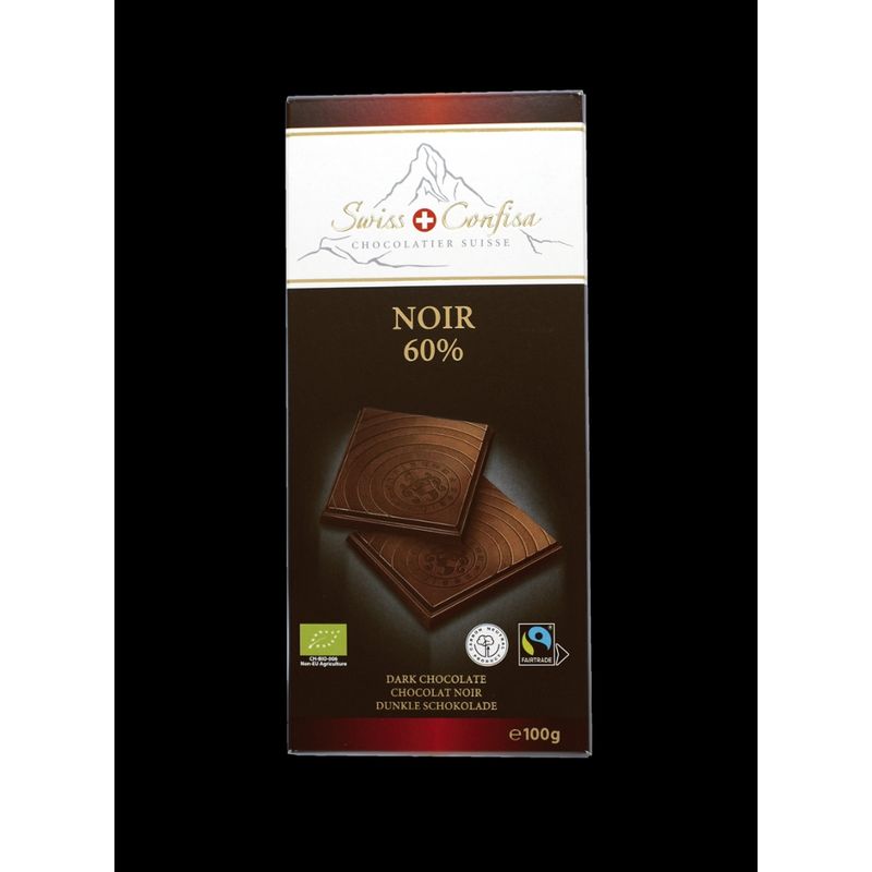 Swiss Confisa Swiss Confisa Dunkel 60% Bio/Fairtrade 100g Flachtafel - Produktbild