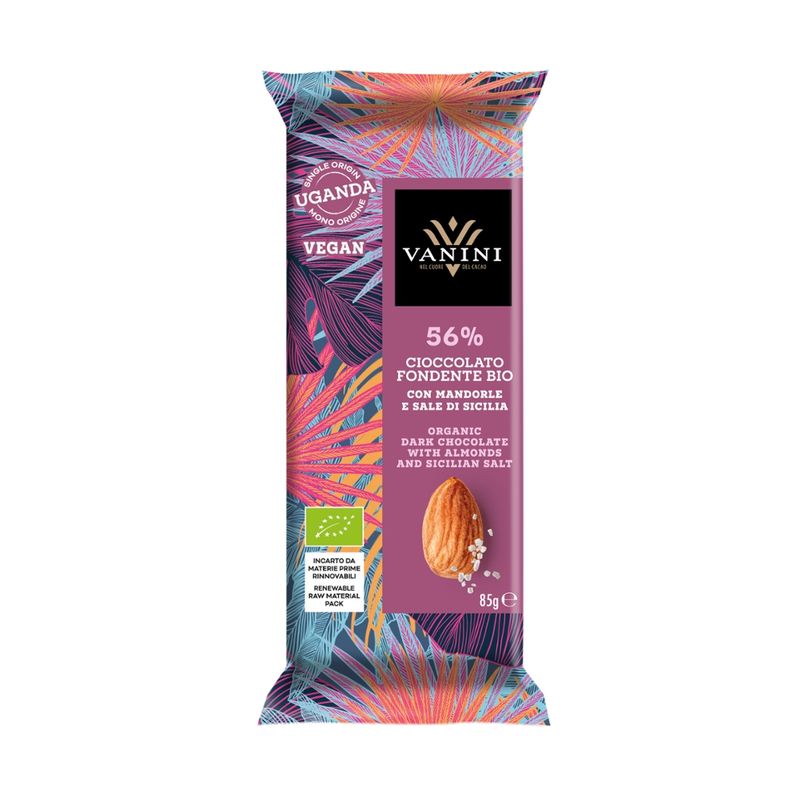 ICAM -VANINI DARK CHOCOLATE UGANDA 56% WITH ALMONDS AND SALT bio - Produktbild