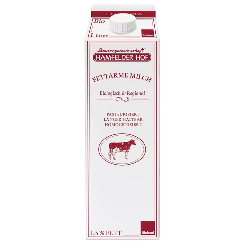 Hamfelder Hof Fettarme Milch, 1,5% Fett, länger haltbar - Produktbild