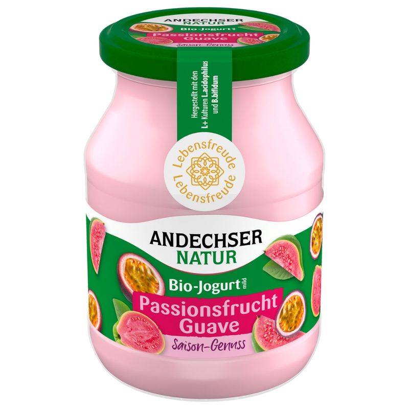 Andechser Natur Bio Jogurt mild Saison-Genuss Passionsfrucht-Guave 3,8% - Produktbild