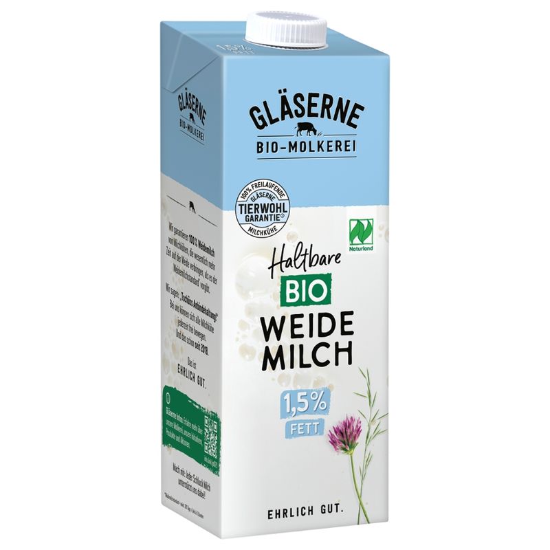 Gläserne Molkerei GM Bio H-Milch 1,5% Fett 1l - Produktbild
