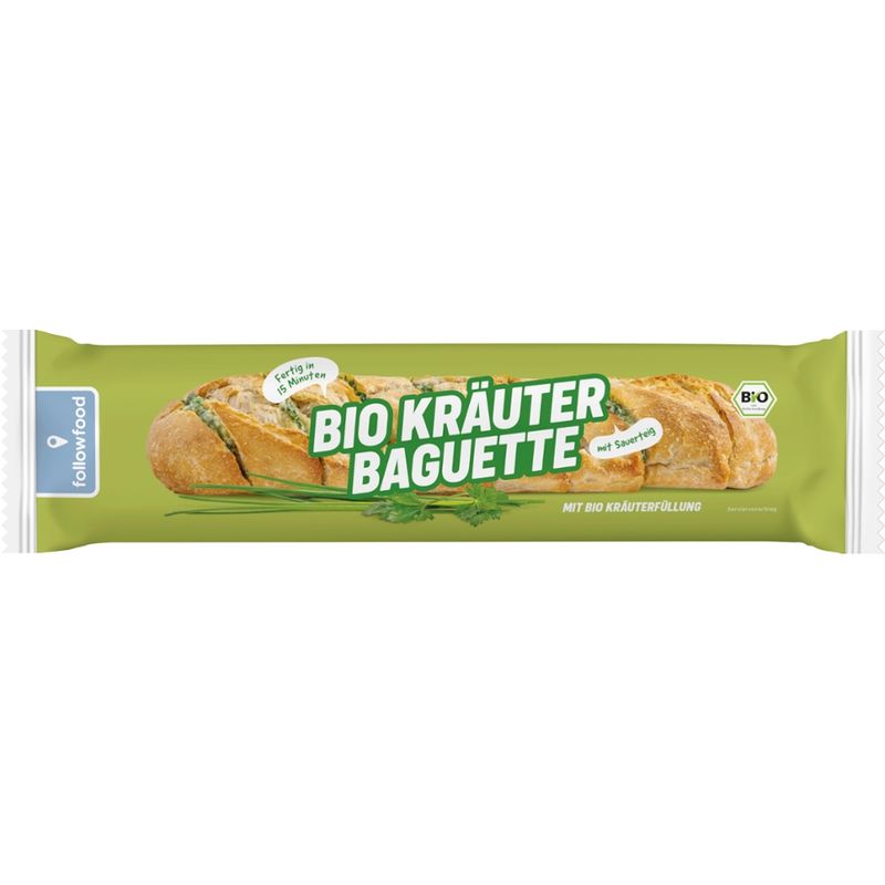 followfood Bio Kräuter Baguette mit Bio Kräuter-Margarine-Füllung, mit Sauerteig - Produktbild