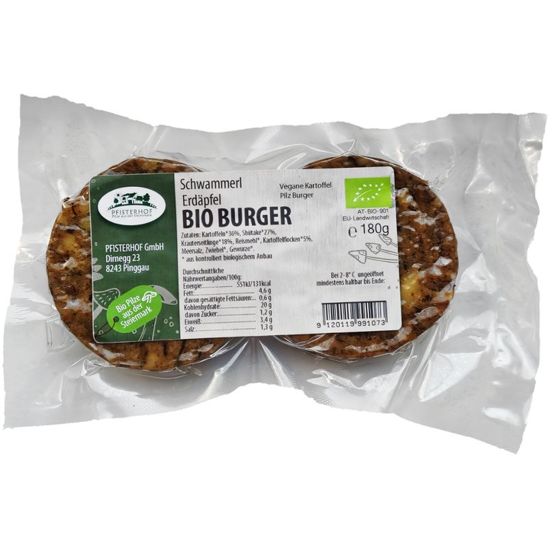 Pfisterhof PFISTERHOF SCHWAMMERL ERDÄPFEL BIO BURGER kbA 180g - Produktbild
