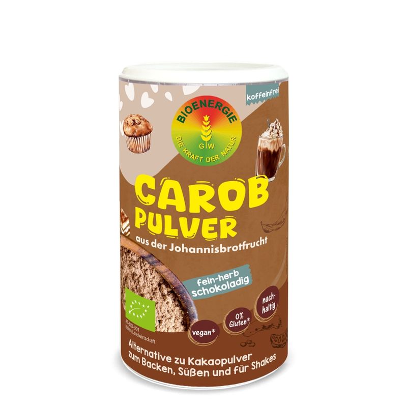 BIOENERGIE Bio CAROB PULVER fein, Kakaopulver-Alternative aus reifen, entkernten Johannisbrotschoten, fein-herb schokoladig, koffeinfrei, aus Italien - Produktbild