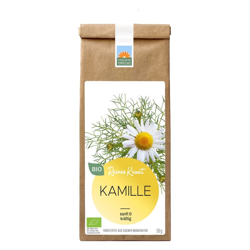 Kräutergarten Pommerland Bio Kamille in der  Papiertüte - Matricariae flos - Produktbild
